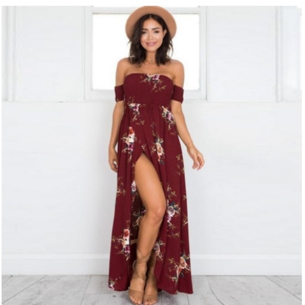 Floral High Low Sexy Split Dress M